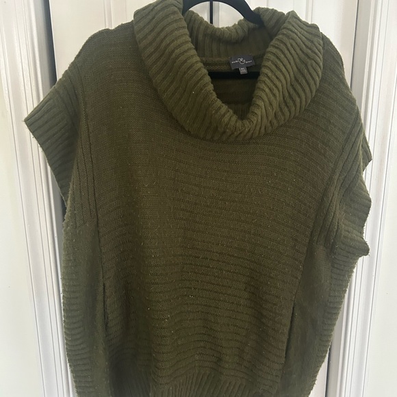 market and spruce Sweaters - Cowl Neck Olive Green Knit Sweater Vest